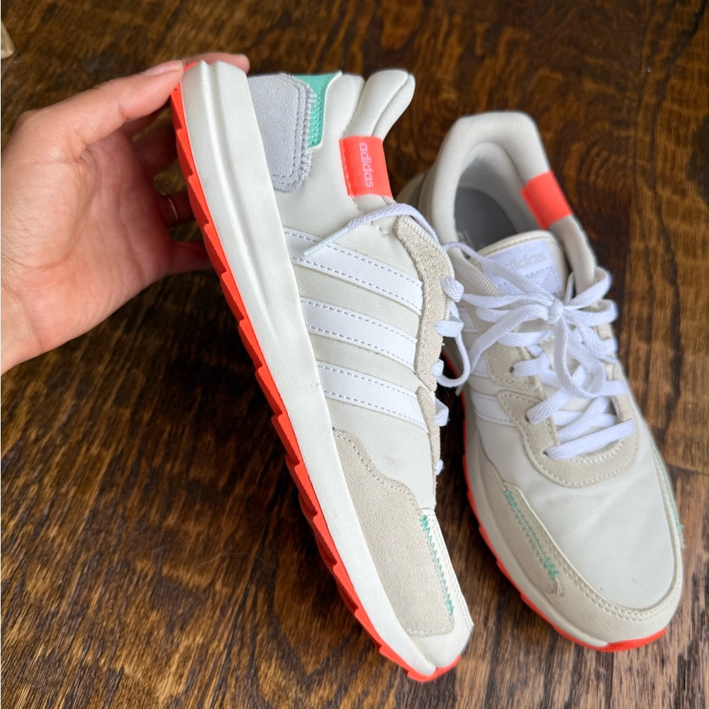 Adidas Cream Sneakers with Coral and Mint Accents